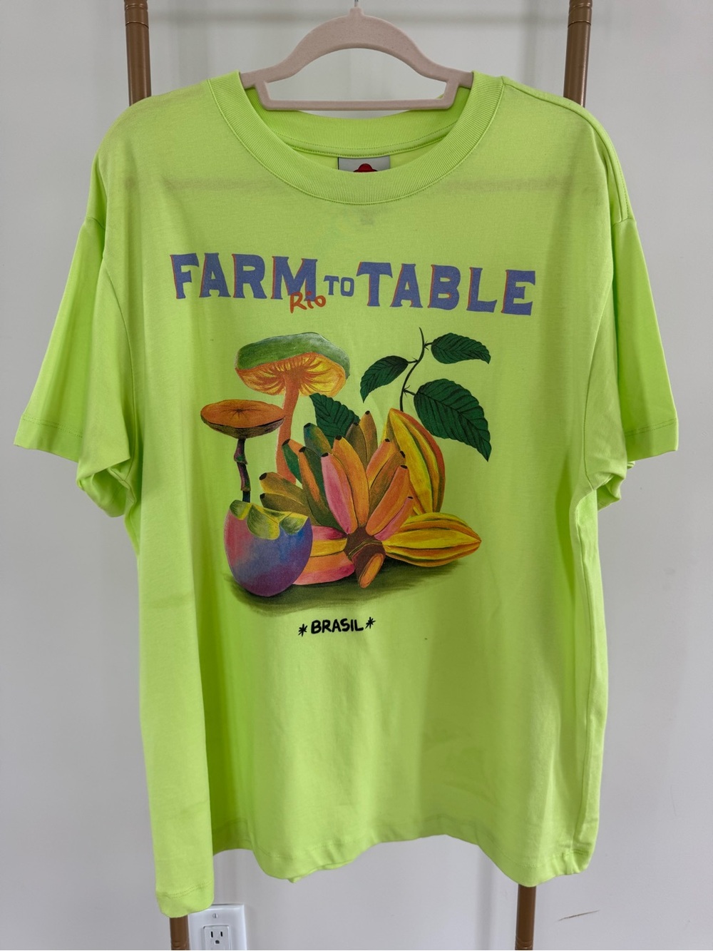 FARM Rio Neon Lime "Farm to Table" Graphic Tee with Tropical Print